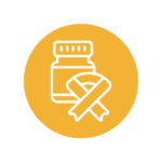 Pill bottle with ribbon icon